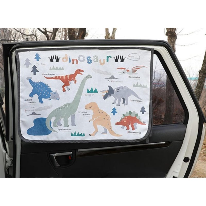 BEBEDECO Magnetic Car Sun Shade Curtain for Side Window â€“ Sun Blocker and UV Protector for Baby, Kids, and Pets â€“ Universal Fit with Built-in Magnets for Steel-Framed Door (Dinosaur) - Image 1